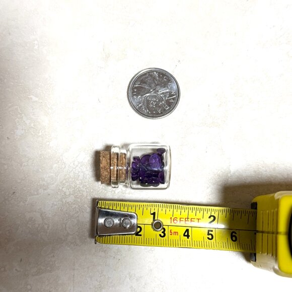 2/$20, Small Glass Bottle w/ Tiny Genuine Purple Amethyst Cabochons, Birthstone - Picture 5 of 6